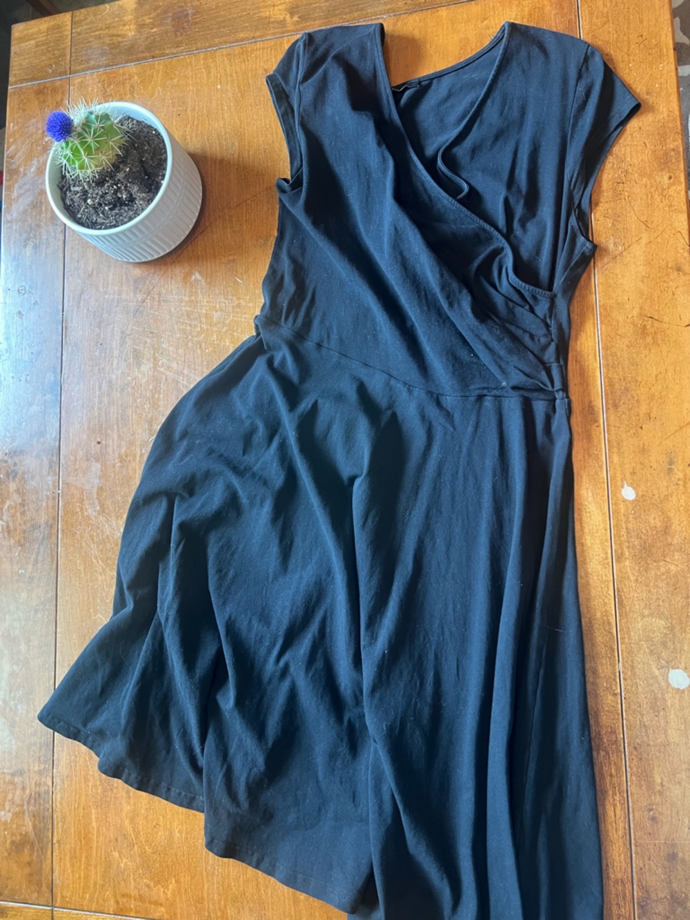 Black Wrap Style Midi Dress Stretchy Waist Flowy Casual Dress XXL